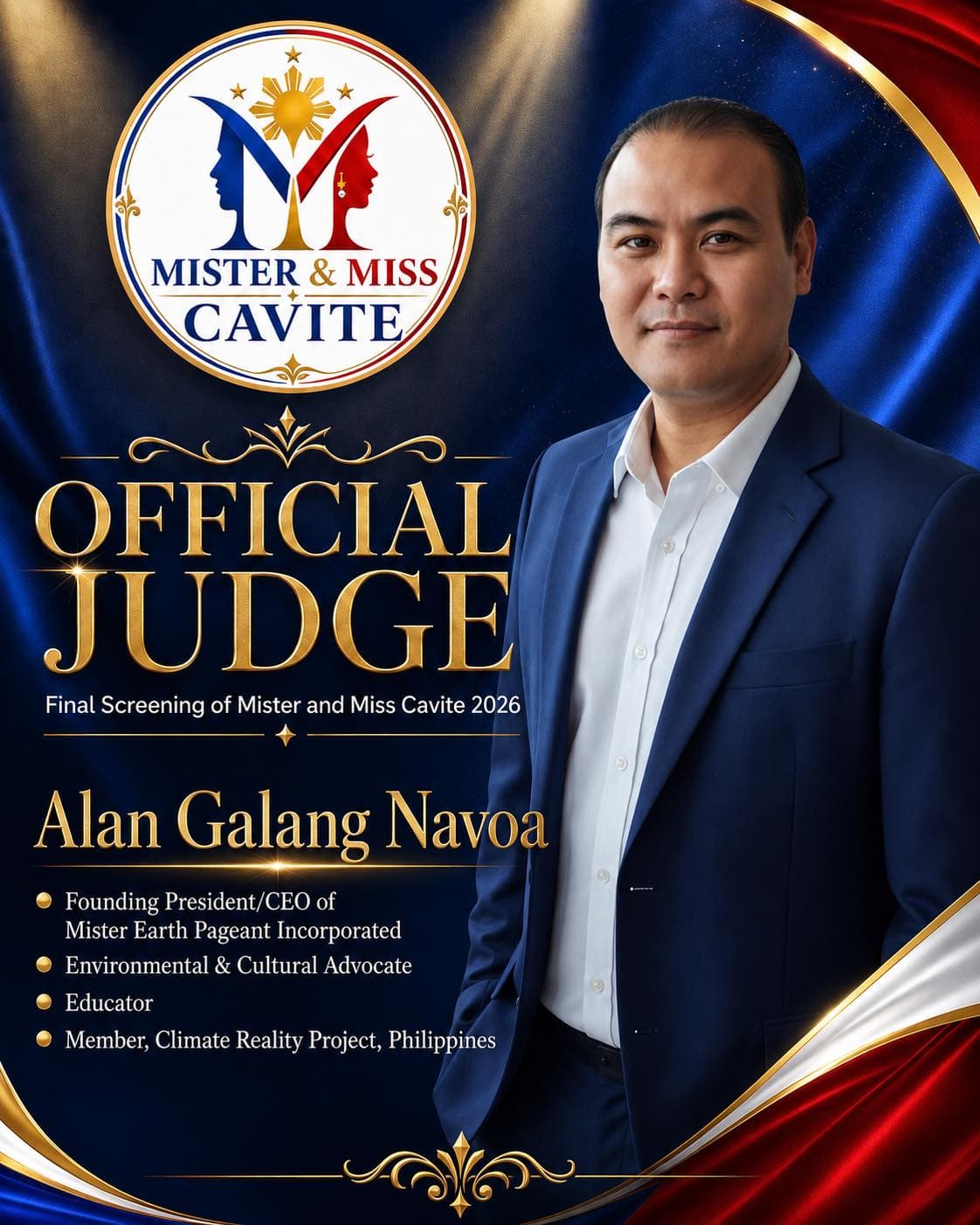 Portrait of Allan Galang Navoa, judge of Mister & Miss Cavite