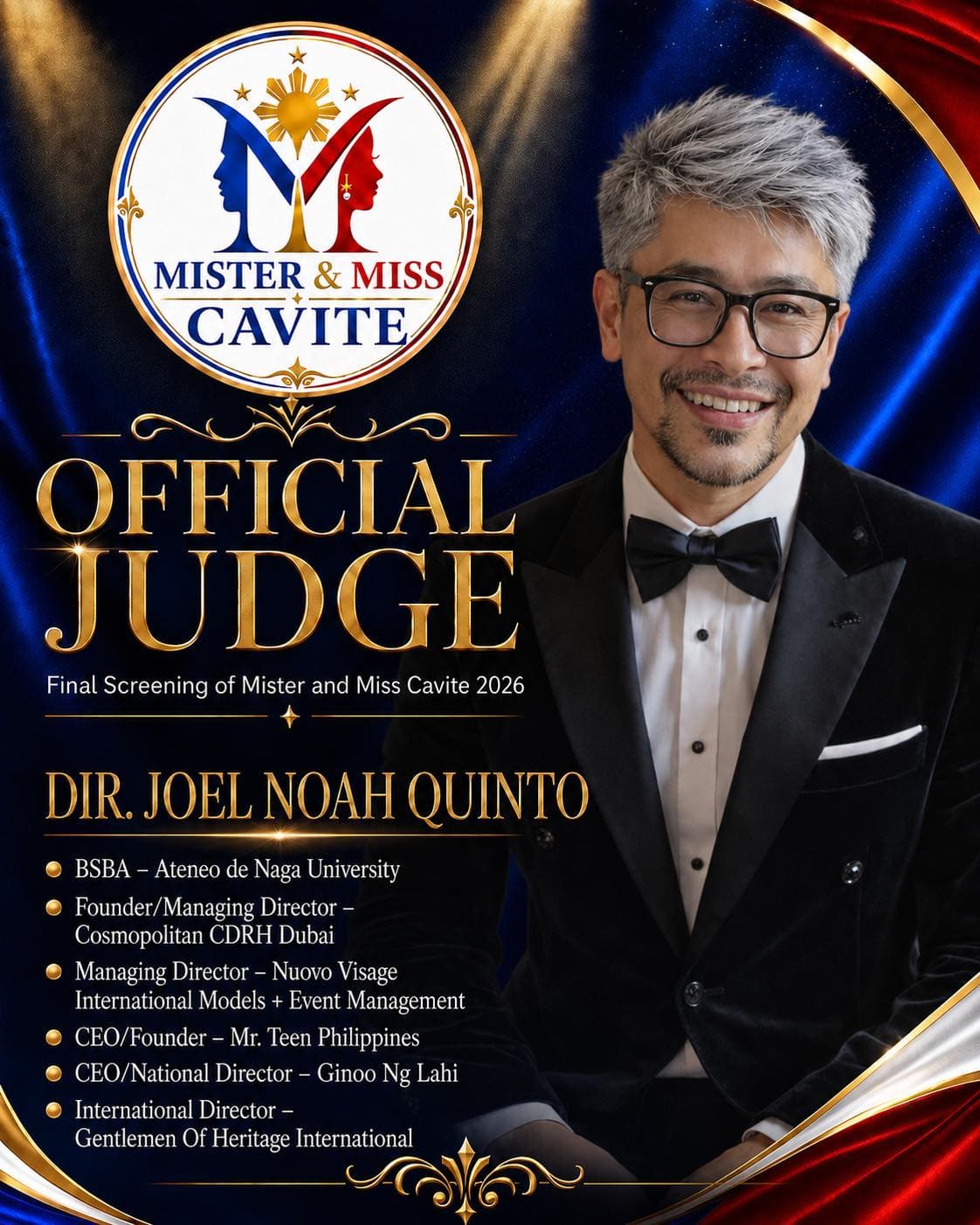 Portrait of Joel Noah Quinto, judge of Mister & Miss Cavite