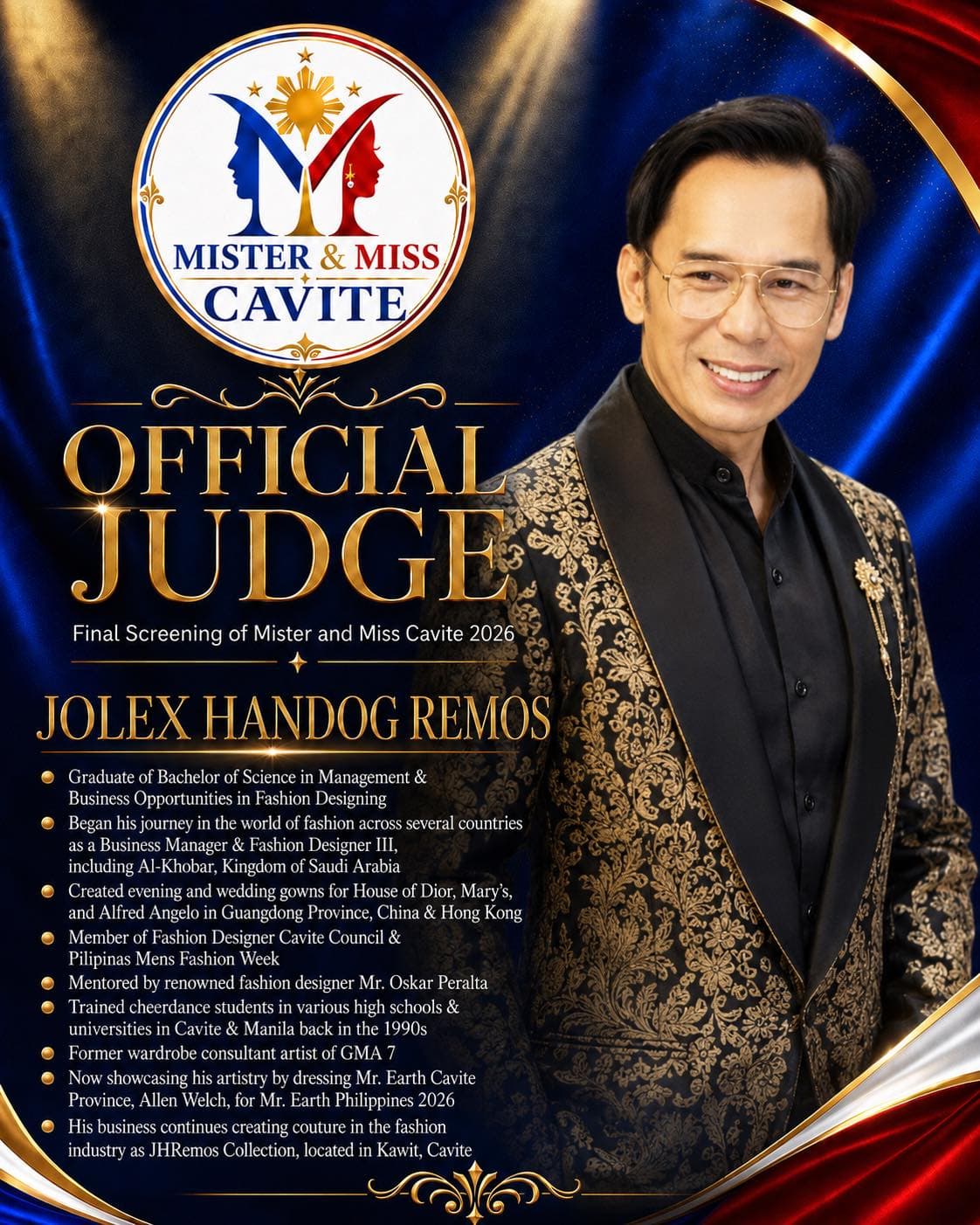 Portrait of Jolex Handog Remos, judge of Mister & Miss Cavite